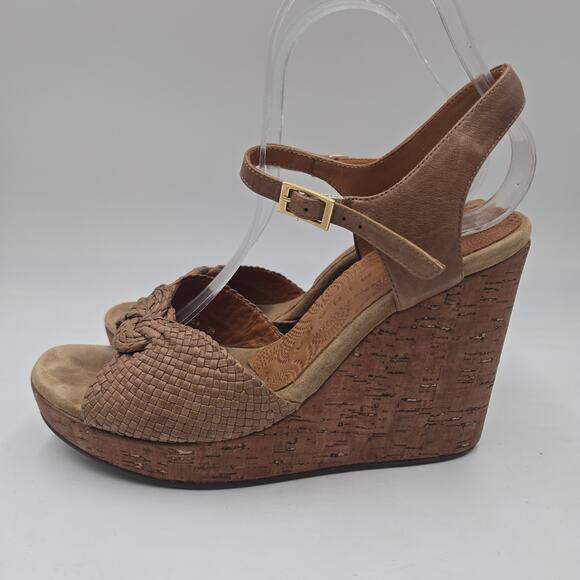 Chie Mihara Cork Wedge Platform Brown Leather Sandals Heel 4.5" Size 39 US 8.5 - Picture 3 of 8